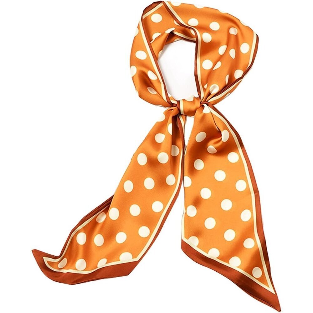 Women's Ginger and White Fashion Oblique Angle Silk Neck Scarf Printed Scarves